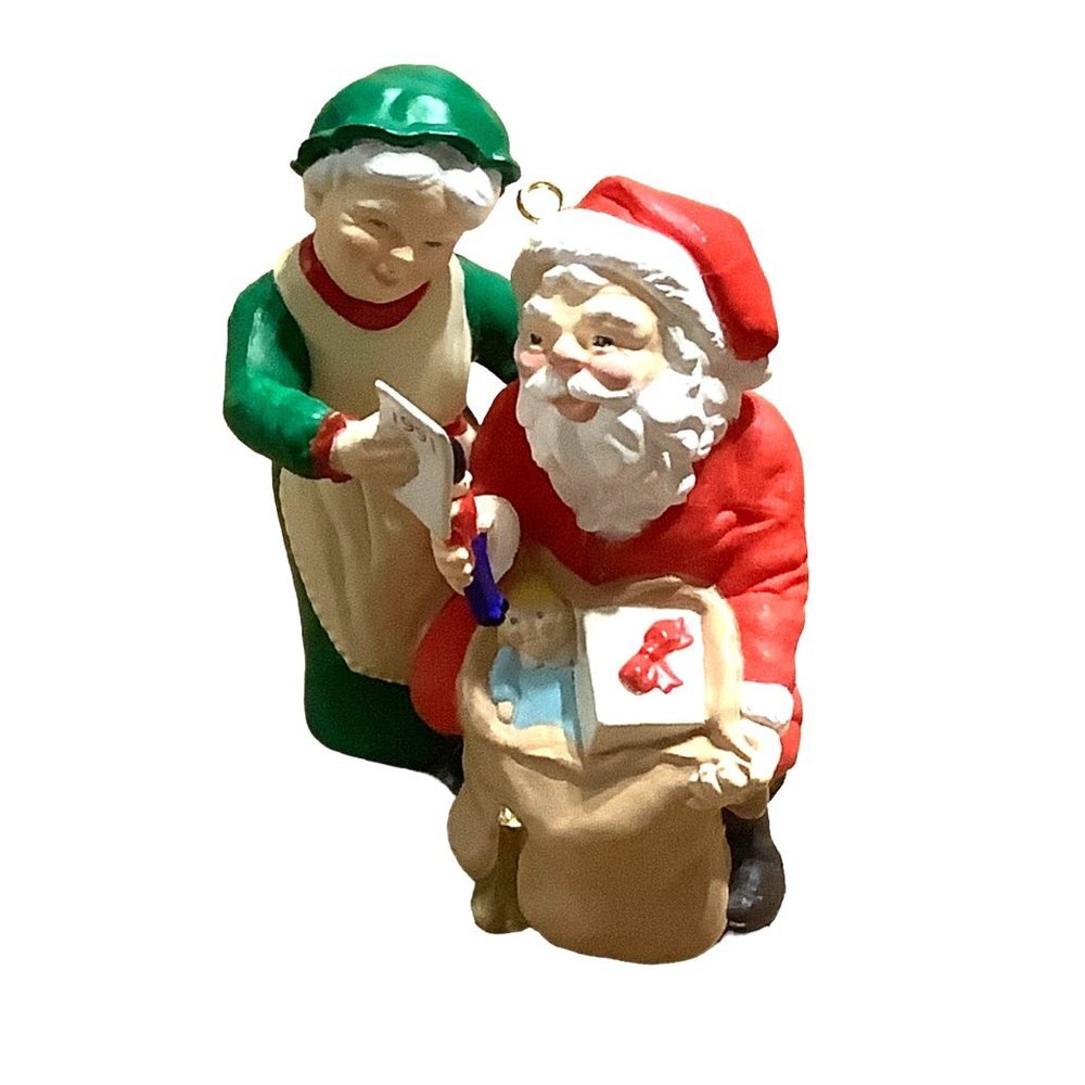 Vtg 1991 Hallmark Checking His List Santa‎ and Mrs. Claus Christmas Ornament